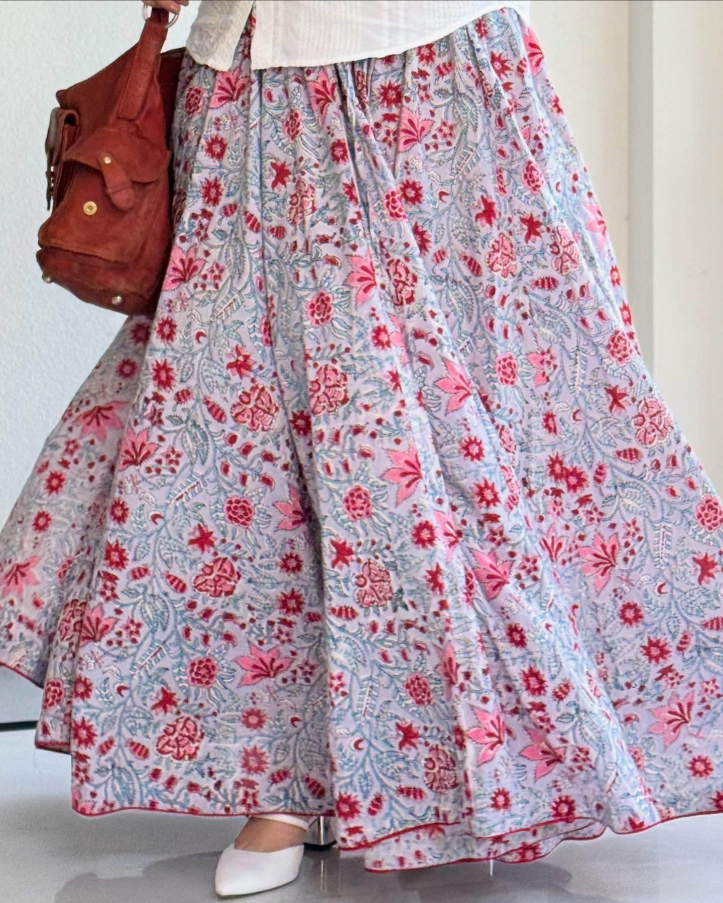 High Flare Skirt Pink Sanganeri