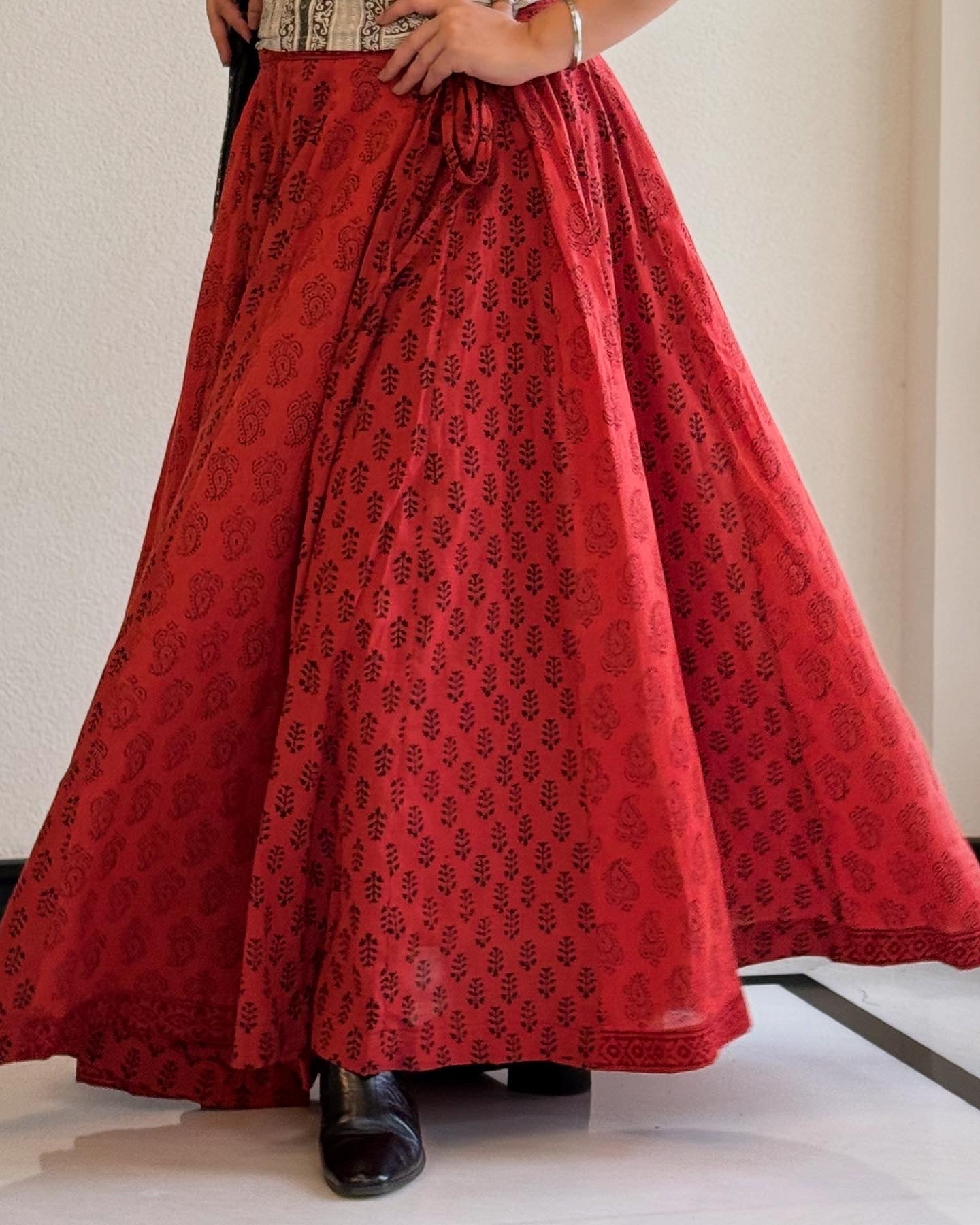 Super High Flare Ghagra Skirt Brick Red