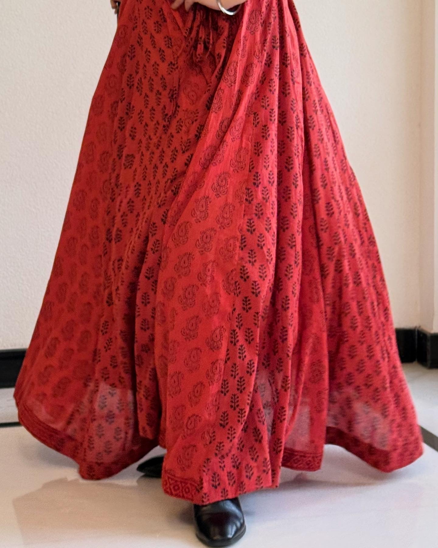 Super High Flare Ghagra Skirt Brick Red
