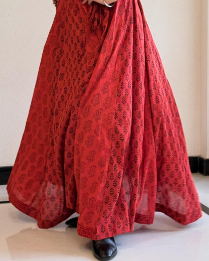 Super High Flare Ghagra Skirt Brick Red