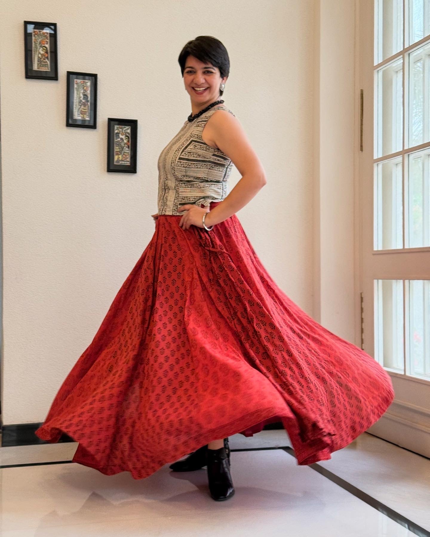 Super High Flare Ghagra Skirt Brick Red