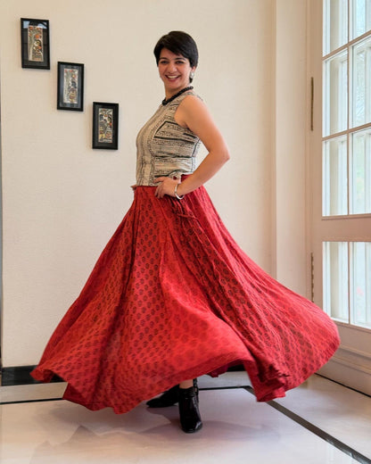 Super High Flare Ghagra Skirt Brick Red