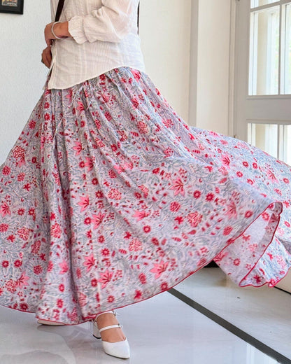 High Flare Skirt Pink Sanganeri