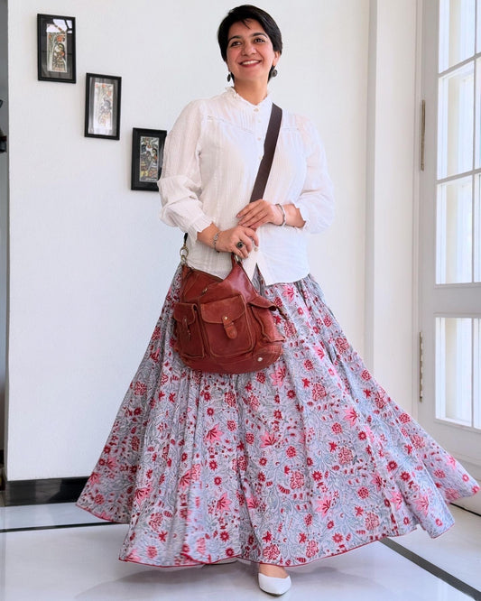 High Flare Skirt Pink Sanganeri
