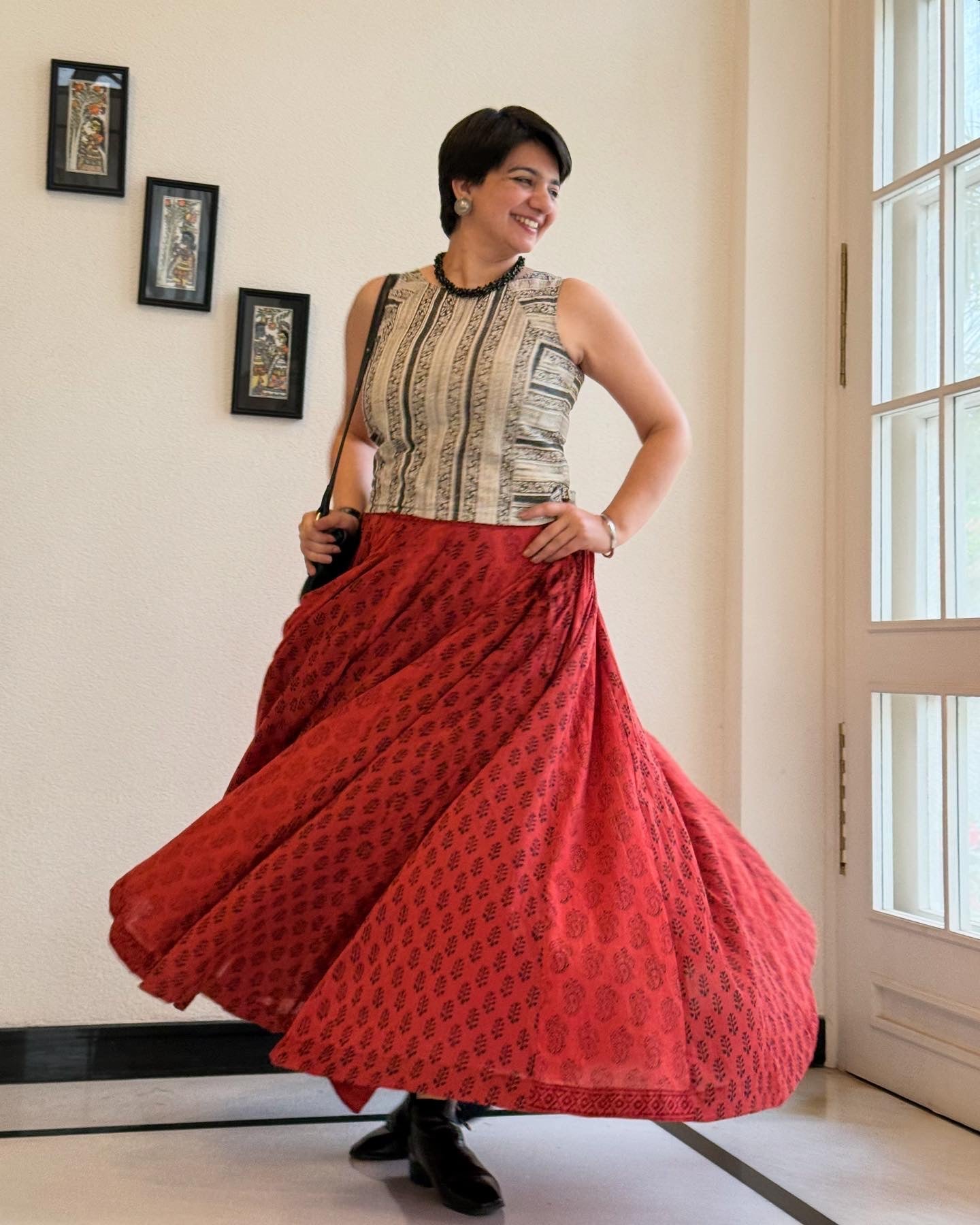 Super High Flare Ghagra Skirt Brick Red