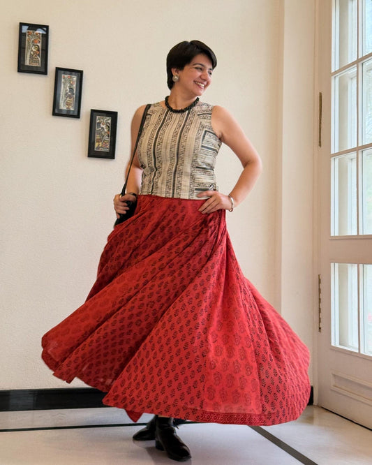 Super High Flare Ghagra Skirt Brick Red