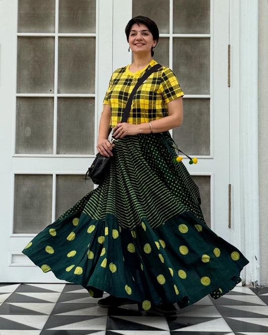 Super High Flare Ghagra Skirt Green